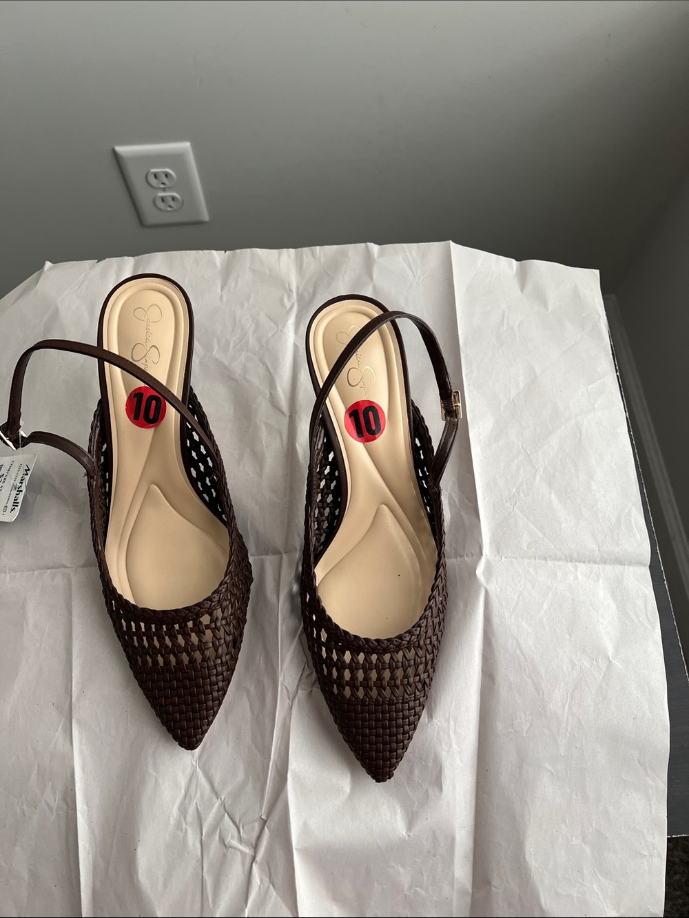 Jessica Simpson Brown Woven Pointed Slingback Heels